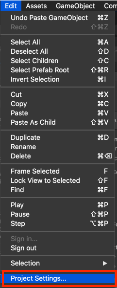 UnityのProject Settingsを開く