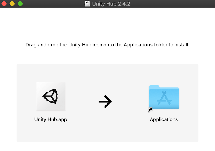Unity Hub を Applications にドラッグ＆ドロップ