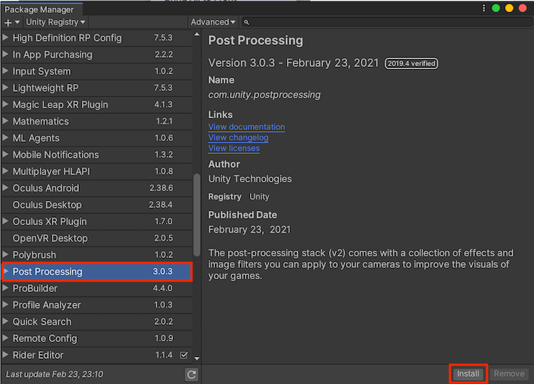 Post Processing のインストール