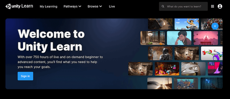 Unity Learn のトップページ