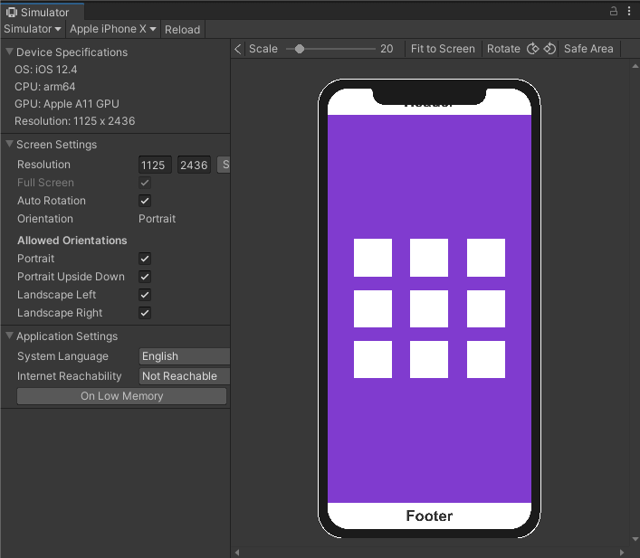 iPhone X での Device Simulator