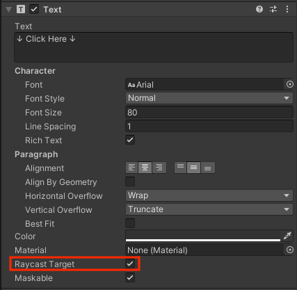 Text の Raycast Target