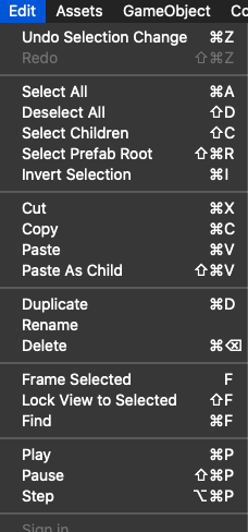 UnityメニューのEdit