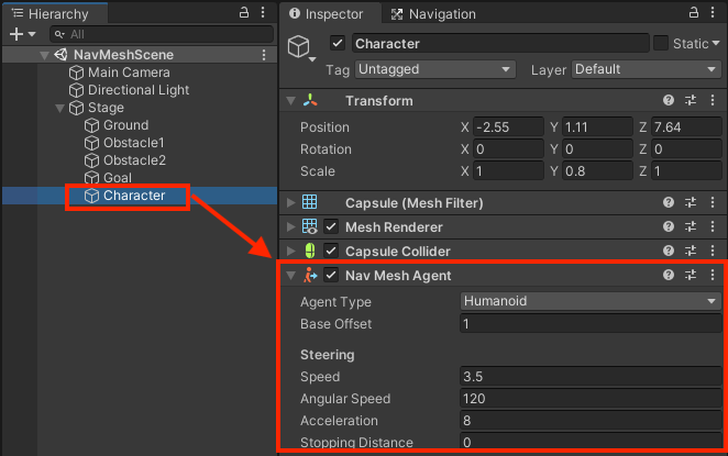 Nav Mesh Agent のアタッチ