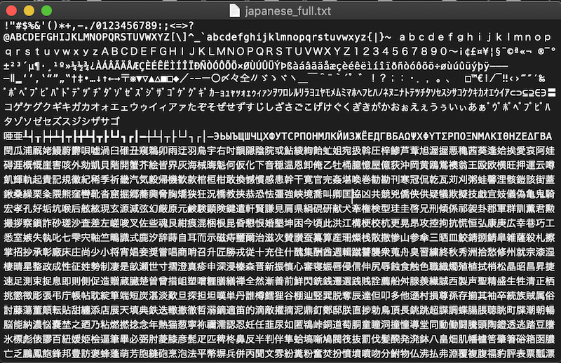 文字テキストのファイルの中身