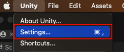 UnityエディターでPreferencesを開く（Macの場合）