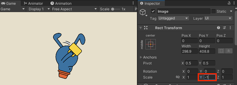 TransformのlocalScaleYを-1した場合