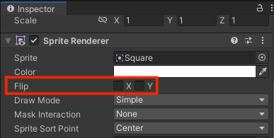SpriteRendererのFlipを使用する