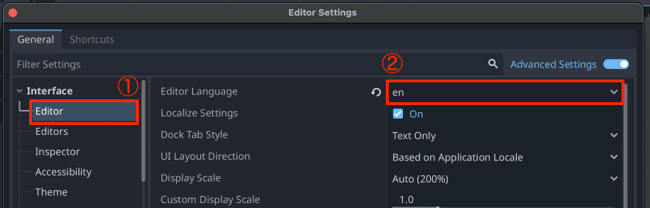 Editor Settingsウィンドウ全体