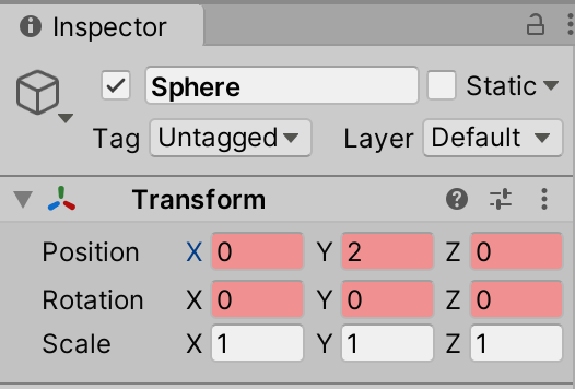 Sphere オブジェクトの Inspector