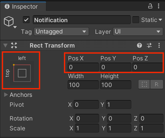 Notification オブジェクトの Rect Transform を変更