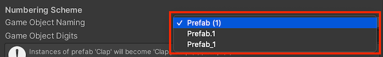Game Object Naming の設定