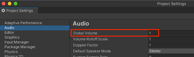 unity audio global volume